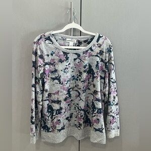 Christopher & Banks sweater, grey floral pattern, size L